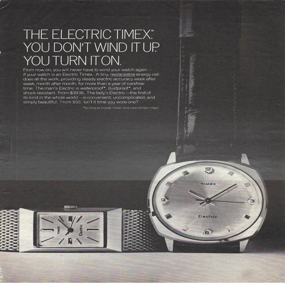 1967 Electric Timex Wrist Watch Wind Up You Turn It On Vintage Print Ad/Poster